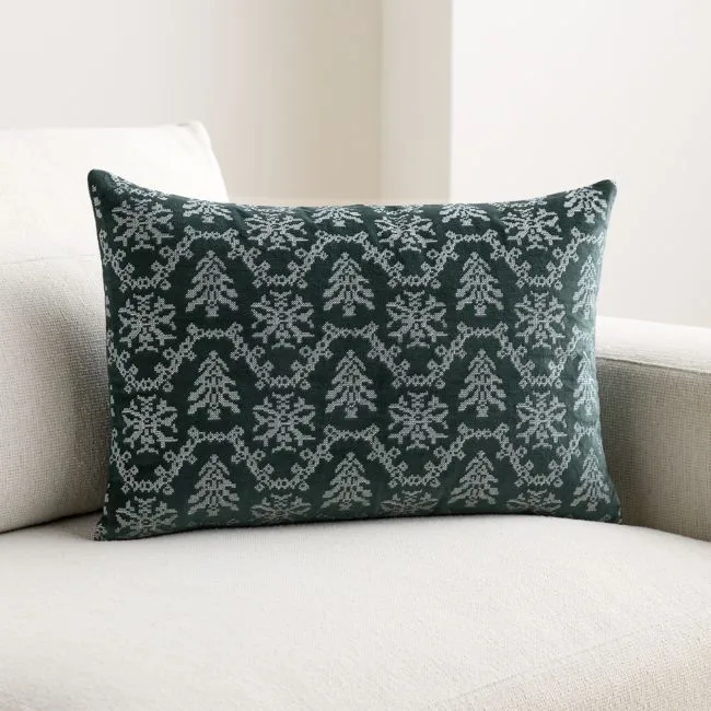 Embroidered Garland Velvet 22"x15" Spruce Green Throw Pillow Cover