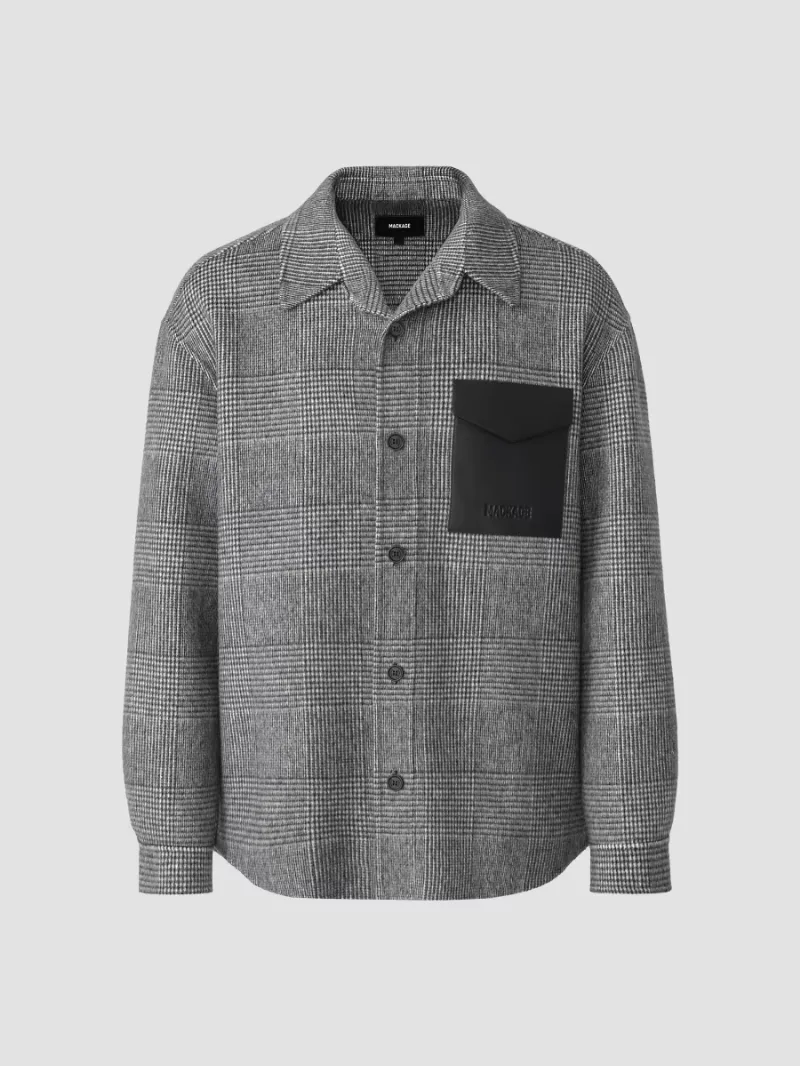 Mackage Men's Emmanuel Glen Check Double-Face Wool Shirt Jacket - Black Cream - Size 46