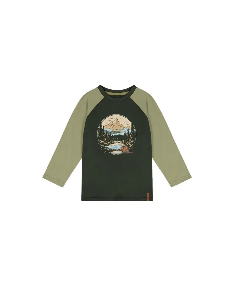 Deux par Deux Little Boys 6-12 Raglan T-Shirt - Jasper printed green