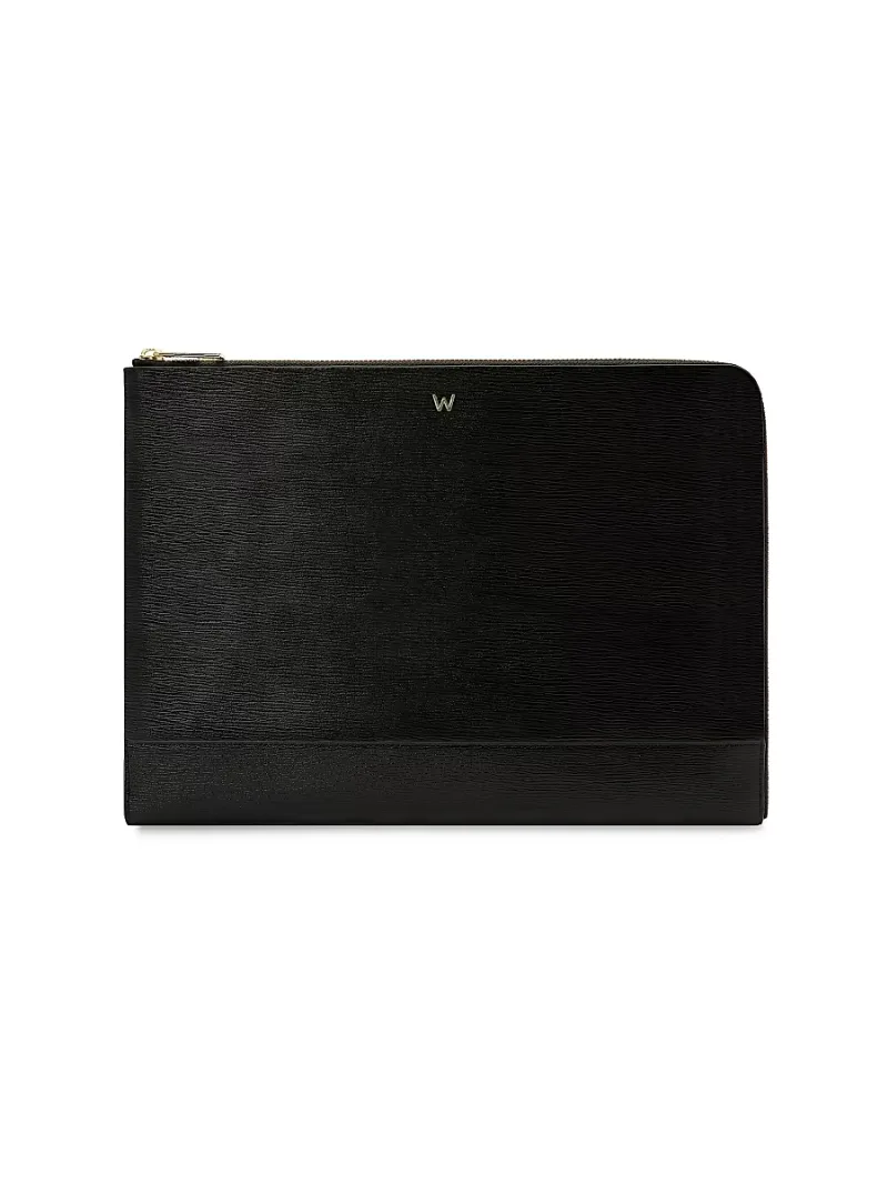 W Leather Laptop Sleeve - Black