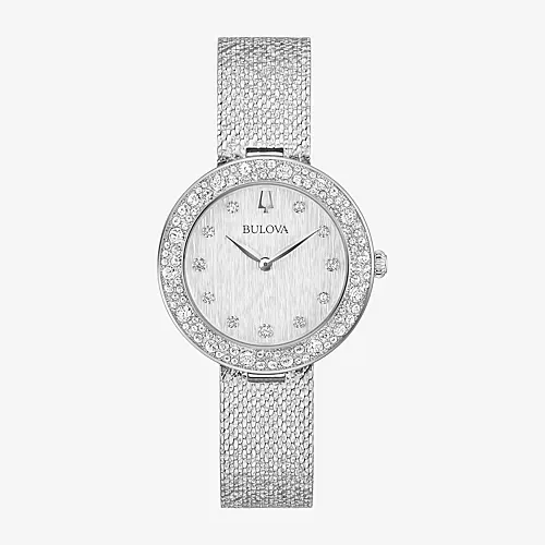 Bulova Crystal Womens Crystal Accent Silver Tone Stainless Steel Strap Watch 96l329, One Size