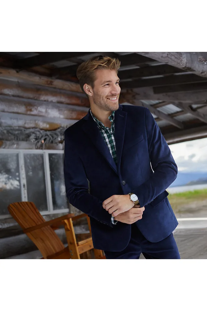 Men's Velvet Blazer - Lands' End - Blue - 42S