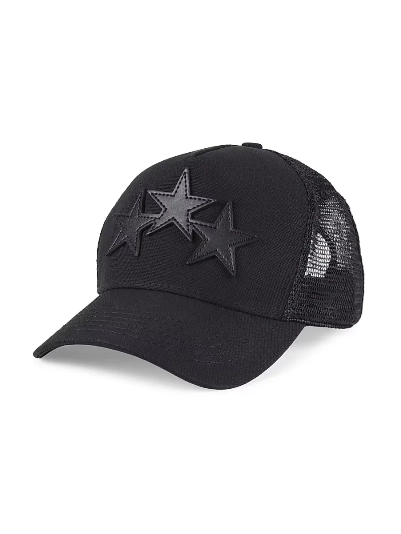 Amiri Men's Star Leather Trucker Hat - Black
