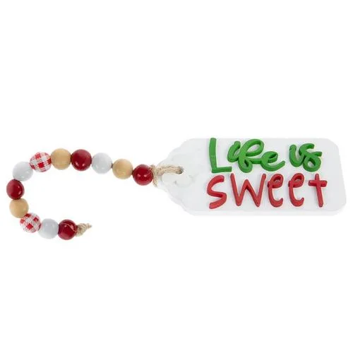 Life Is Sweet Tag Beaded Wood Decor