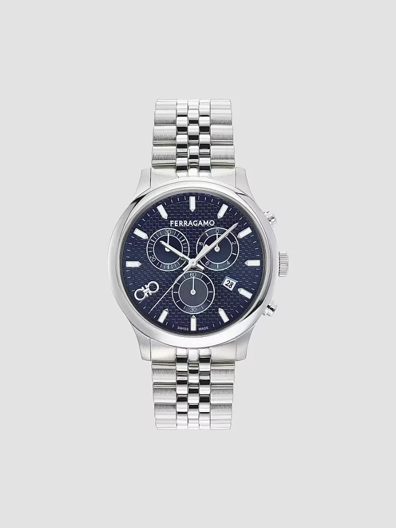 FERRAGAMO Men's Duo Chrono Stainless Steel Bracelet Watch/42MM - Silver Blue