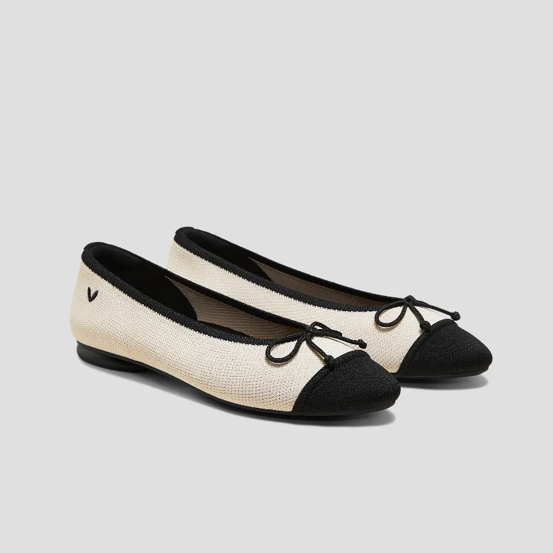 VIVAIA Almond-Toe Bow Flats (Tiana)|CREAM IVORY BLACK|US 10.5