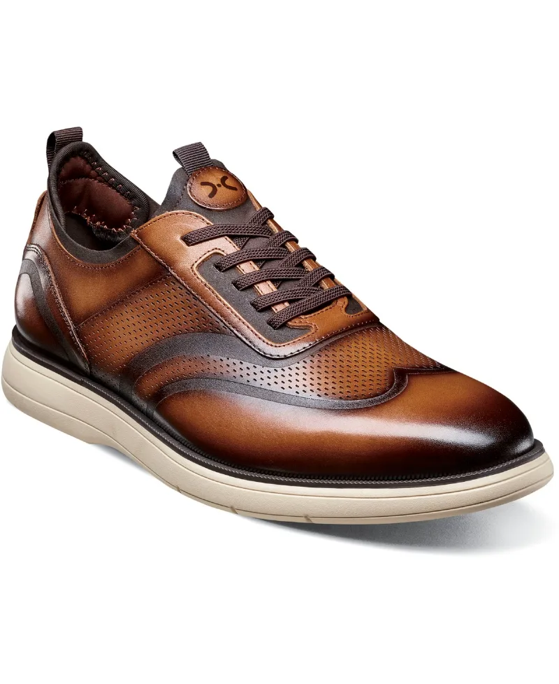 Stacy Adams Men's Edgewood Wingtip Elastic Lace Shoe - Cognac