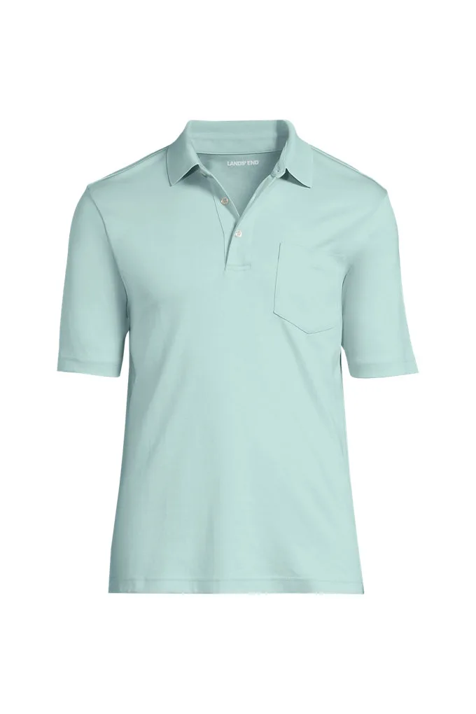 Men's Tall Short Sleeve Cotton Supima Polo Shirt with Pocket - Lands' End - Green - M