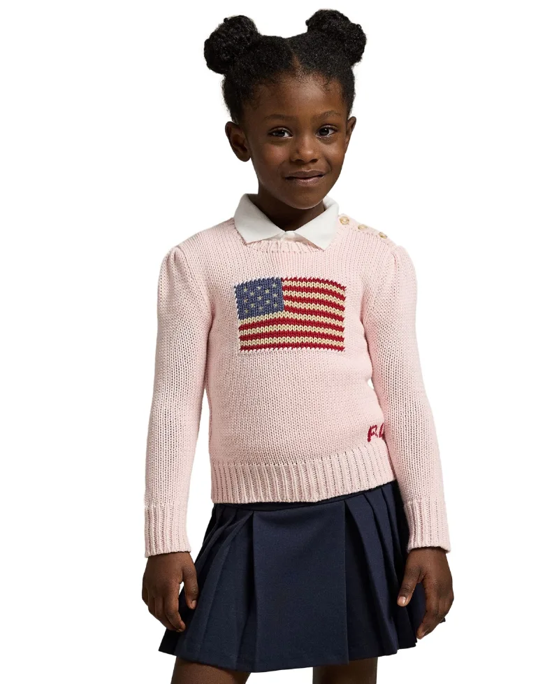 Polo Ralph Lauren Toddler and Little Girls Flag Crewneck Sweater - Pink