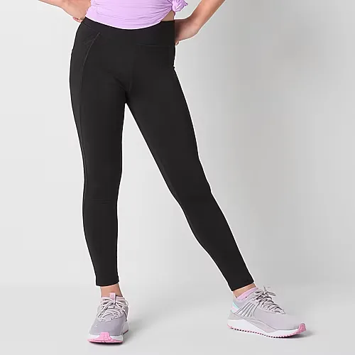Xersion Momentum Little & Big Kid Girls Quick Dry High Rise 24" Active Skinny Full Length Leggings, X-large (18.5) Plus, Black