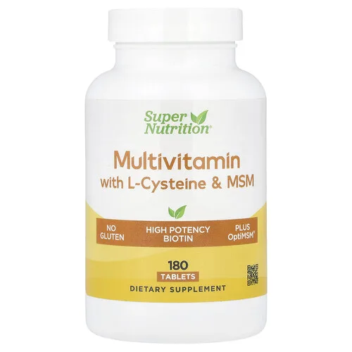 Super Nutrition, Multivitamins with L-Cysteine, MSM, Vitamin A, and Biotin, 180 Tablets