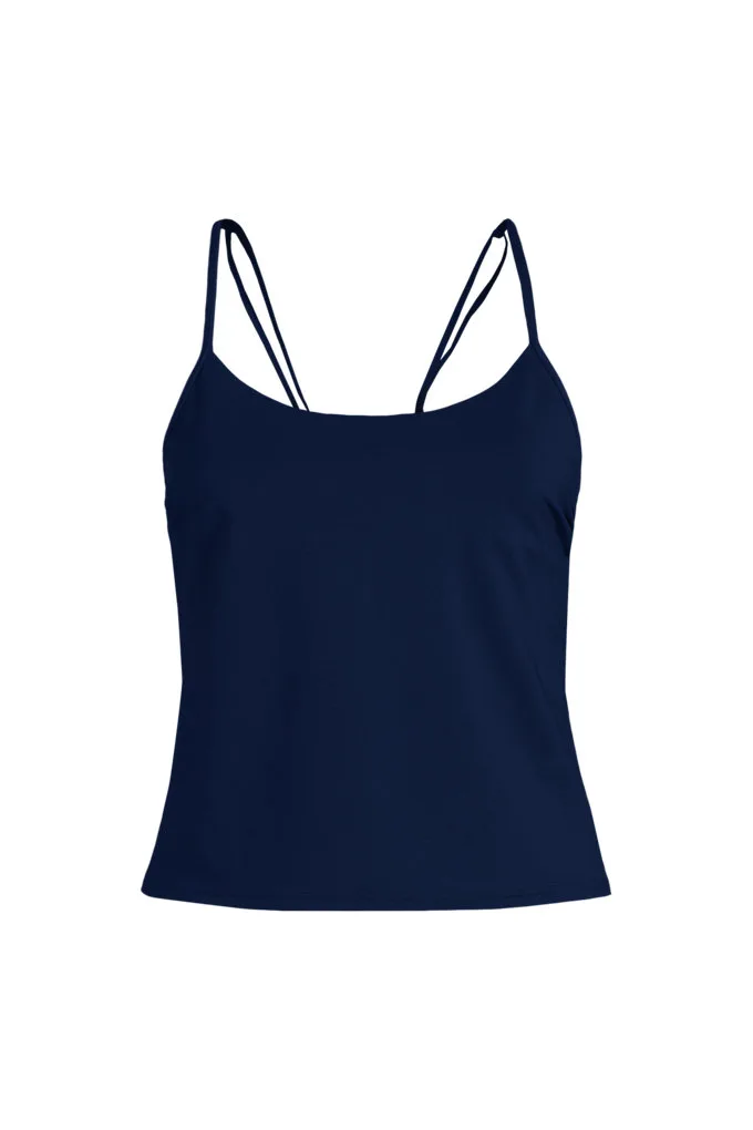 Women's Plus Size Tugless QuickDry Adjustable Strappy Back Tankini Top - Lands' End - Blue - 20W