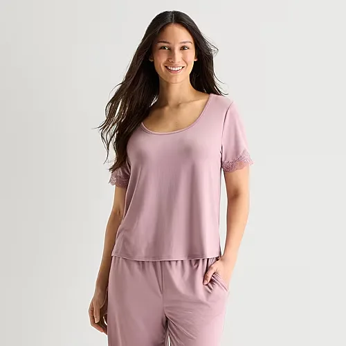 Ambrielle Womens Scoop Neck Short Sleeve Pajama Top, Large, Purple