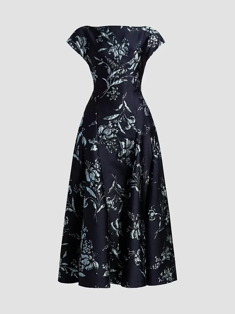 Lela Rose Women's Metallic Floral Jacquard Cocktail Dress - Navy - Size 0