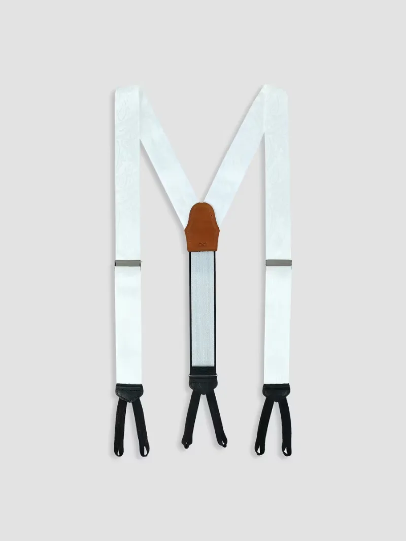 Men Banbury Paisley Silk Suspenders - White