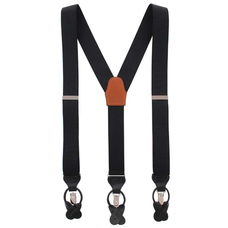 Trafalgar Men's Classic Solid Color 38mm Convertible Suspenders - Black