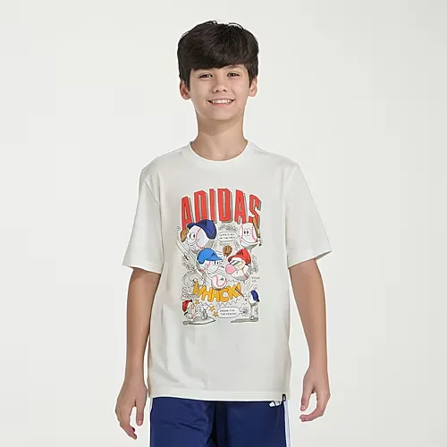 adidas Big Kid Boys Crew Neck Short Sleeve Regular Fit Graphic T-Shirt, Medium (10-12), White