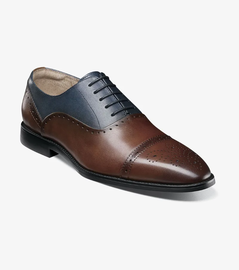 Stacy Adams Shoes Reynolds Cap Toe Oxford Brown and Navy Size 10