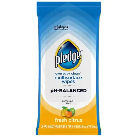Pledge Multisurface Cleaning Wipes, pH Balanced Fresh Citrus - 25.0 ea