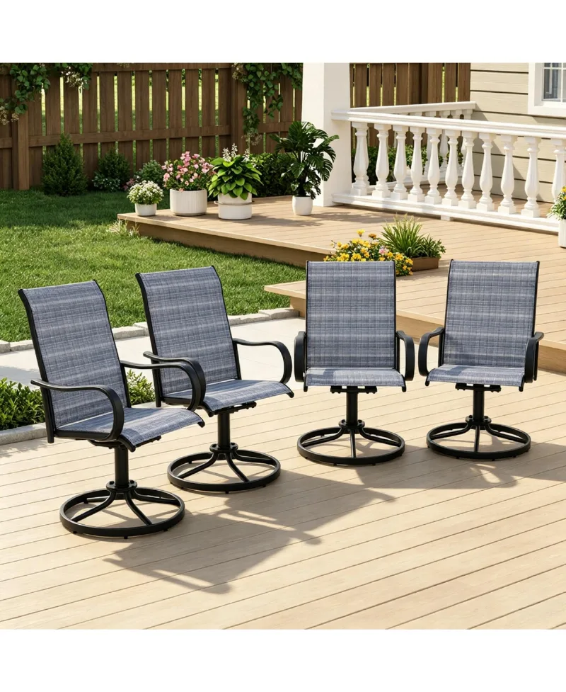Swivel Patio Dining Chairs Set of 4, High Back Patio Seating with Curved Armrests, Rust Proof Metal Frame for Backyard, Porch, Poolside, Garden