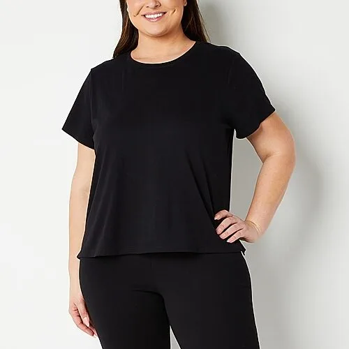 Xersion Womens Cotton Crew Neck Short Sleeve T-Shirt Plus, 1x, Black