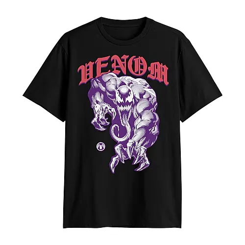 Mens Crew Neck Short Sleeve Regular Fit Venom Graphic T-Shirt, Small, Black