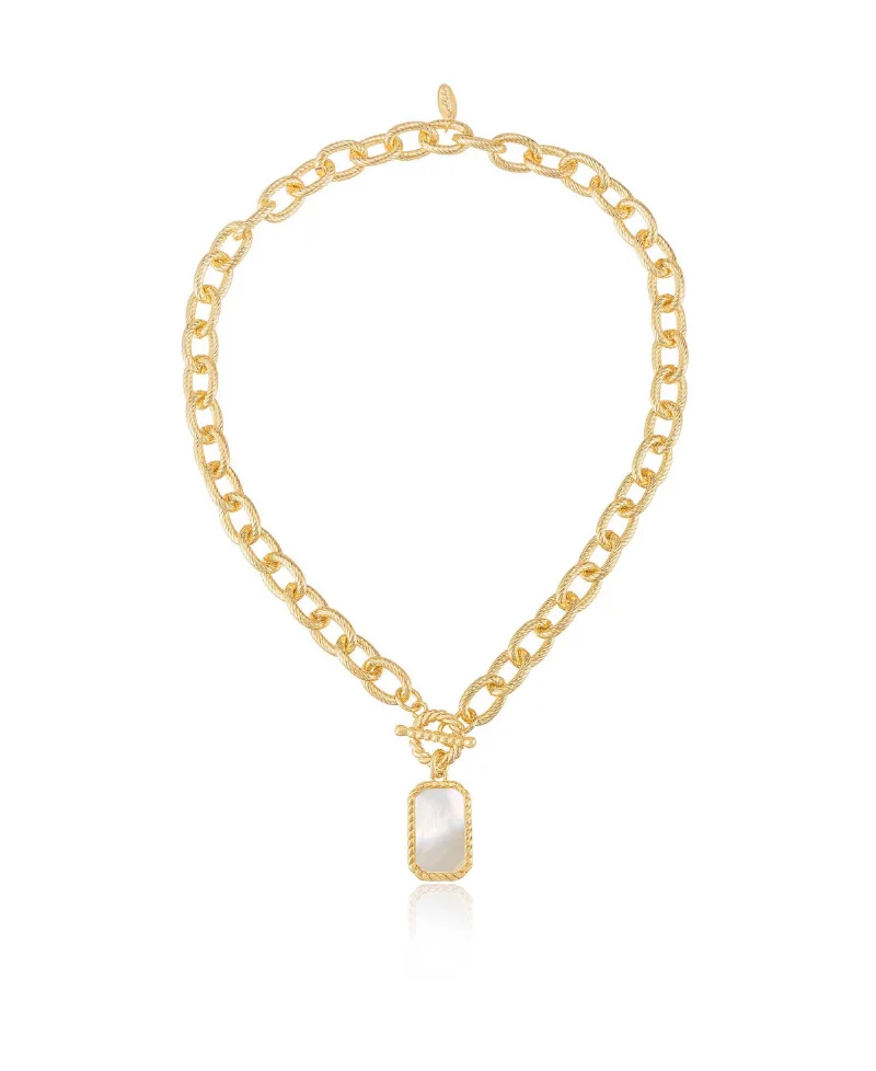 Ettika Gold Plated Chain Link and Mother of Pearl Pendant Necklace - Gold