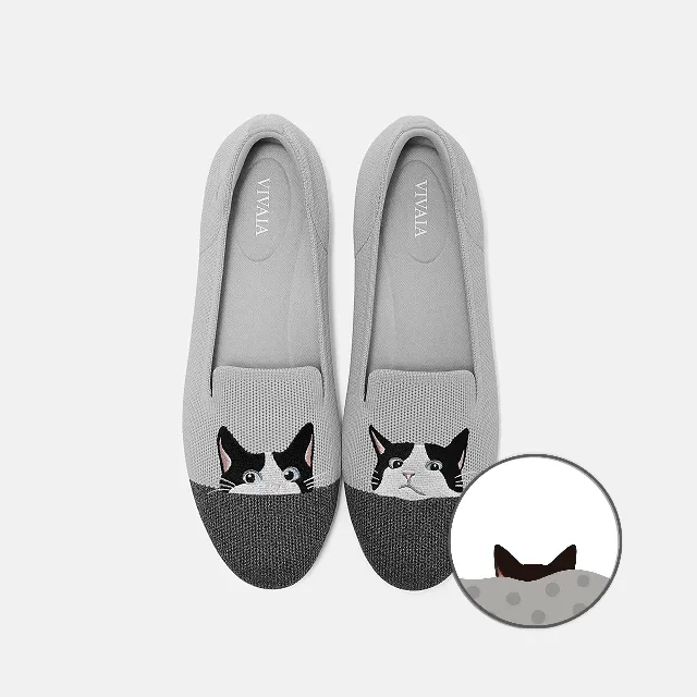 VIVAIA Round-Toe Embroidered Loafers (Audrey)|OYSTER RICH GREY - MOO CAT|US 9.5
