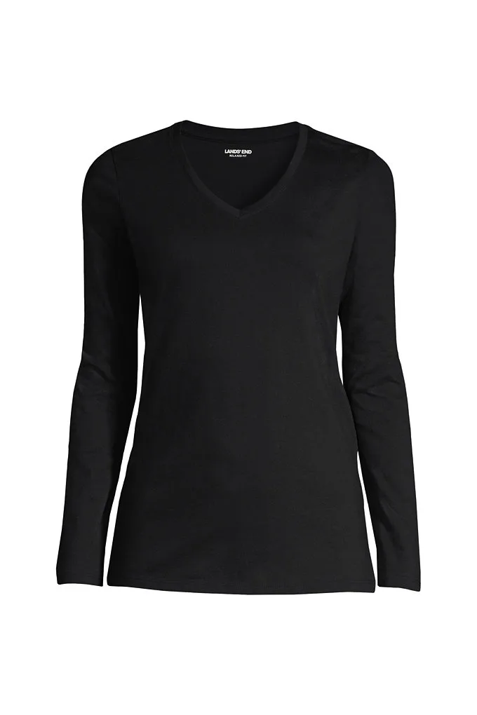 Tall Supima Cotton Long Sleeve V-Neck T-Shirt - Lands' End - Black - XL