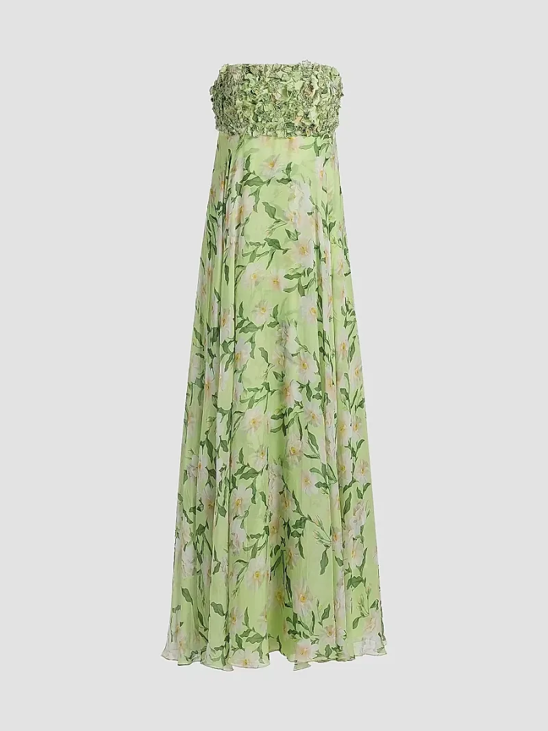 Women's Ames Floral Embellished Strapless Gown - Citrine Cherry Blossoms - Size 2