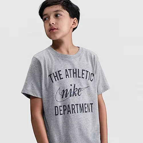 Nike Big Kid Unisex Crew Neck Short Sleeve Regular Fit Graphic T-Shirt, Small, Gray