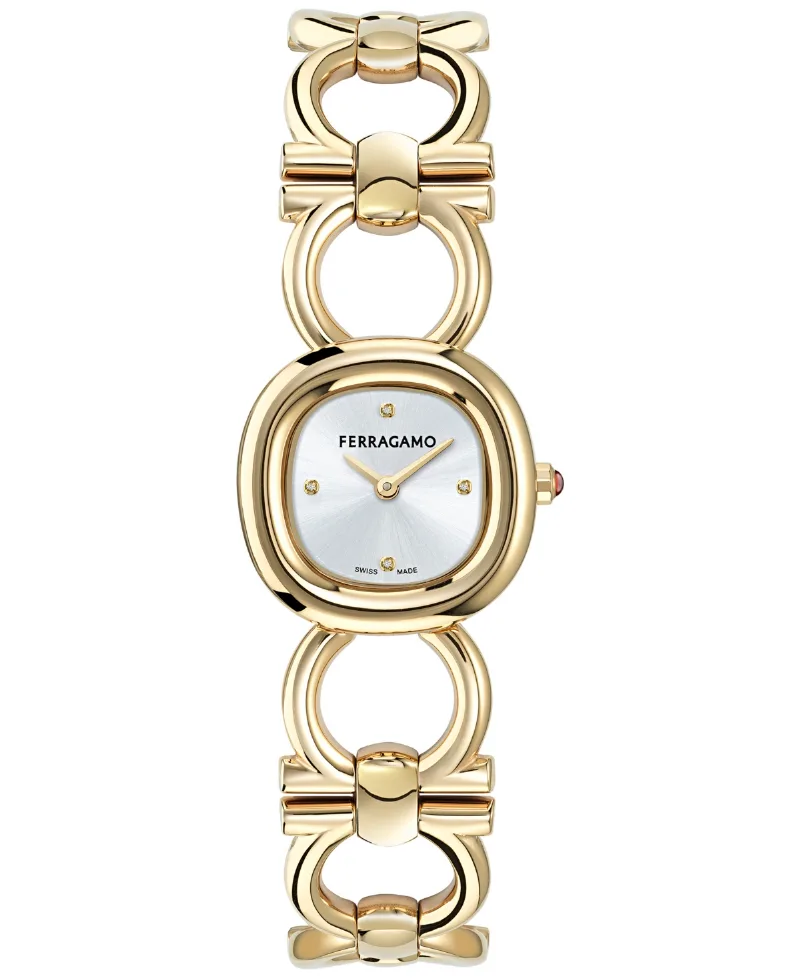 Ferragamo Women's Swiss Double Gancini Gold Ion Plated Link Bracelet Watch 25mm - Gold