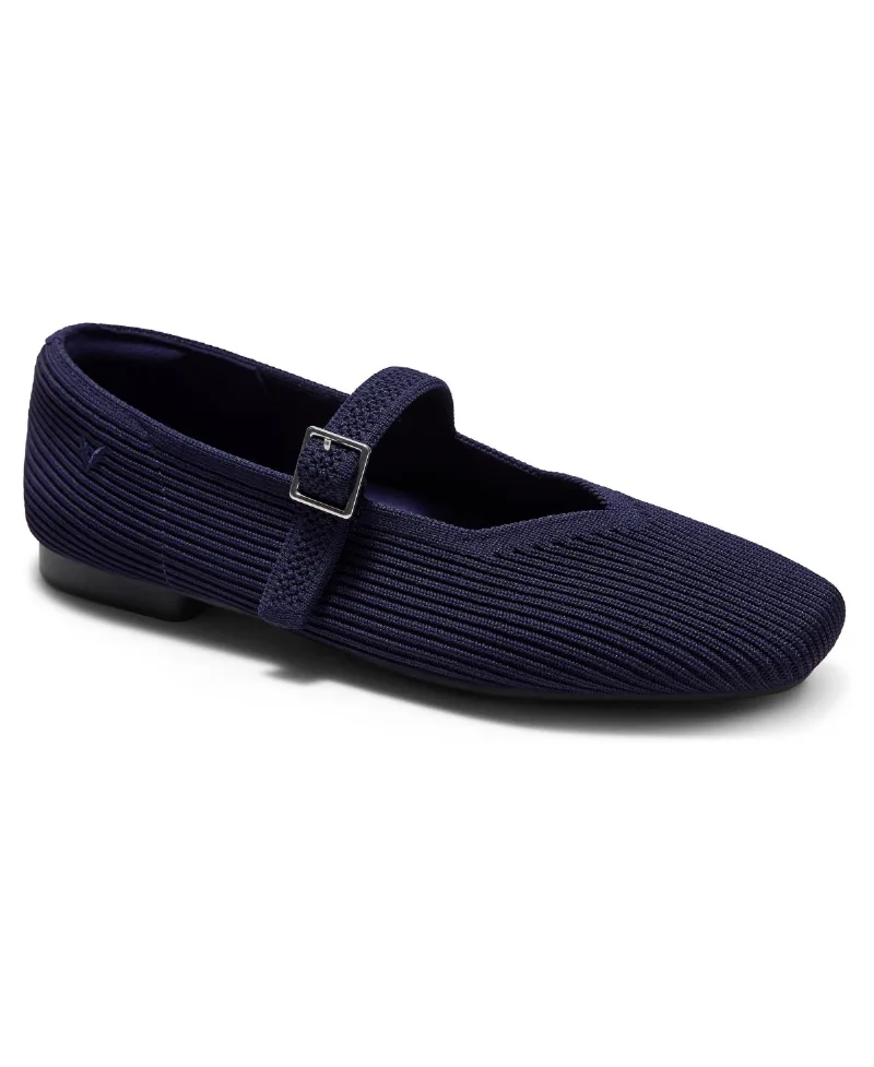 Vivaia Margot Square-Toe Knit Adjustable-Strap Mary Jane Flats - Navy