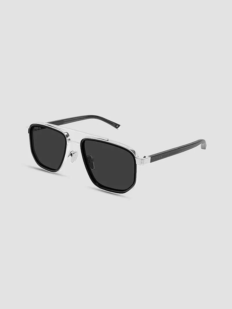 Gucci Men's Noble Tip 53MM Geometric Pilot Sunglasses - Silver Black