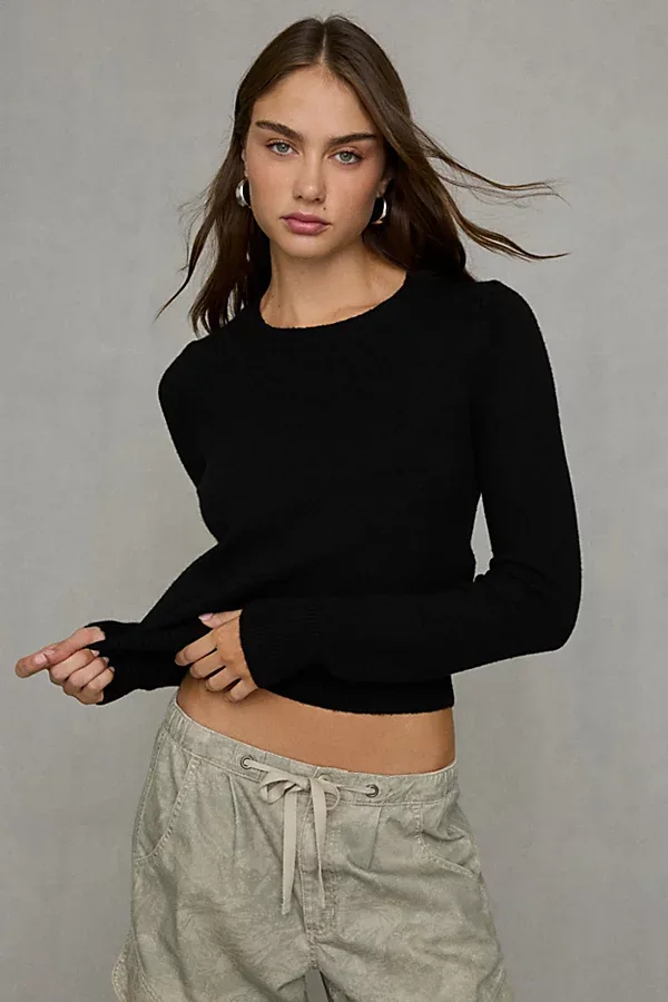 BDG So Soft Slim Crew Neck Sweater in Black, Women's at Urban Outfitters