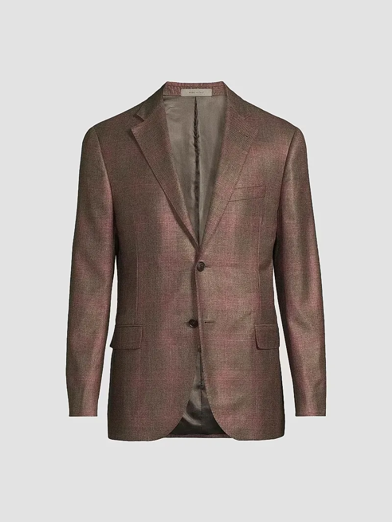 Corneliani Men's Plaid Silk-Cashmere Sport Coat - Medium Brown Pink - Size 44