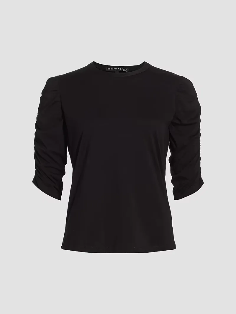 Veronica Beard Women's Waldorf Ruched-Sleeve T-Shirt - Black - Size Large