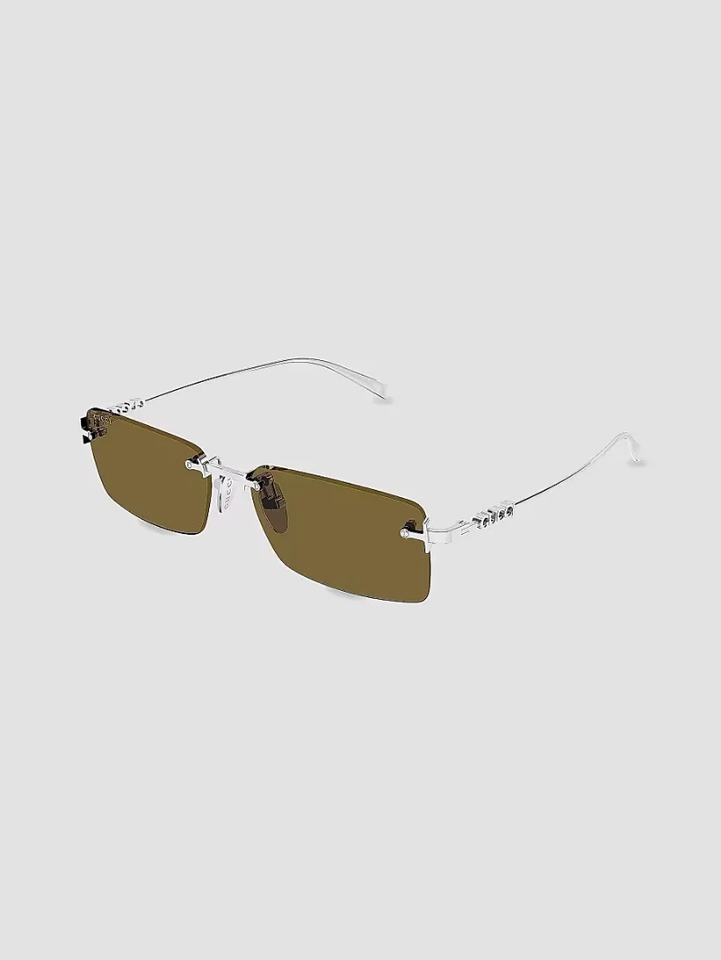 Gucci Men's Gucci Block 56MM Rectangular Sunglasses - Silver Brown