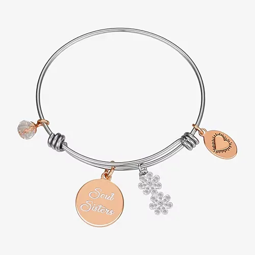 Footnotes Soul Sister Womens Stainless Steel Flower Round Bangle Bracelet, One Size