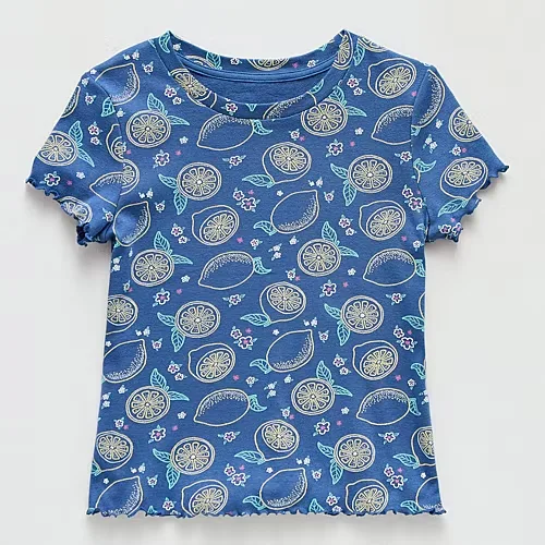 Thereabouts Little & Big Kid Girls Crew Neck Short Sleeve T-Shirt, X-small (6-6x), Blue