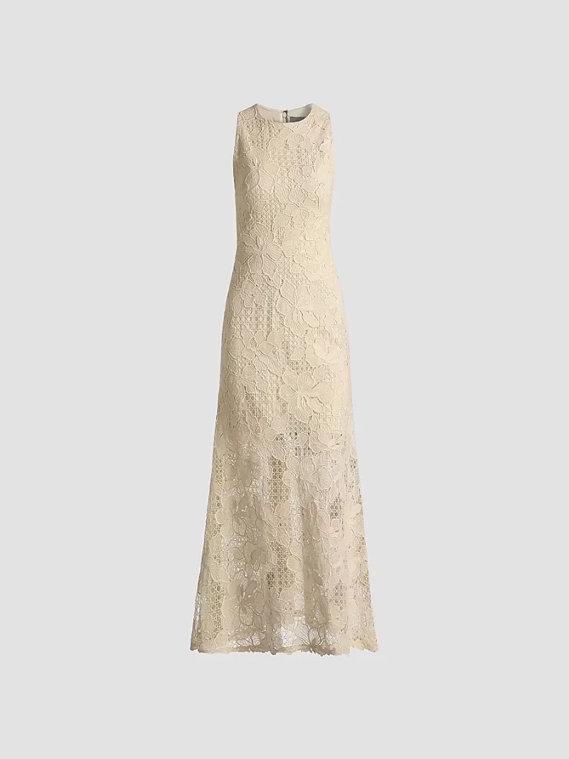 Women's Lattice Guipure Lace Midi-Dress - Cream - Size 10