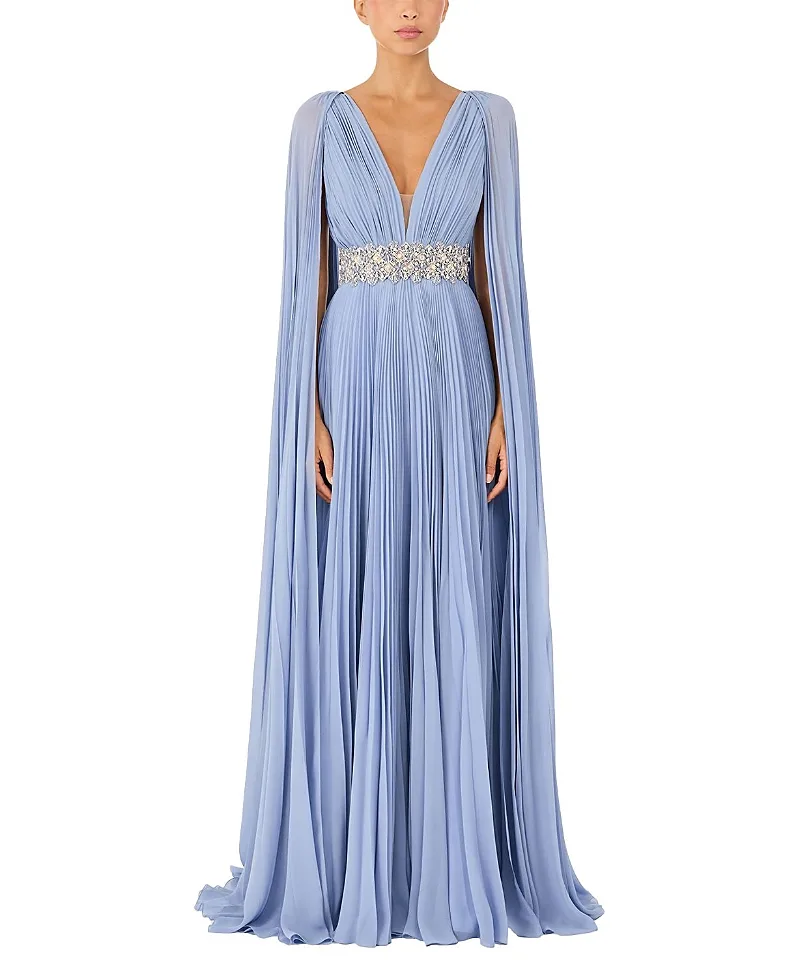 Jenny Packham Fesco Embellished-Waist Pleated Maxi Dress