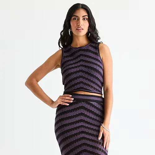 Bold Elements Womens Crew Neck Sleeveless Chevron Pullover Sweater, Petite Medium, Purple