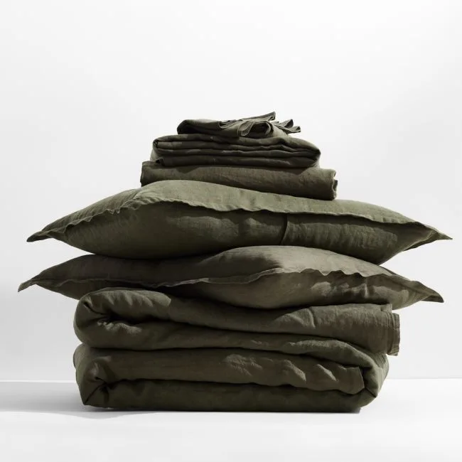 Aire Natural European Linen Burnt Green King Bedding Set