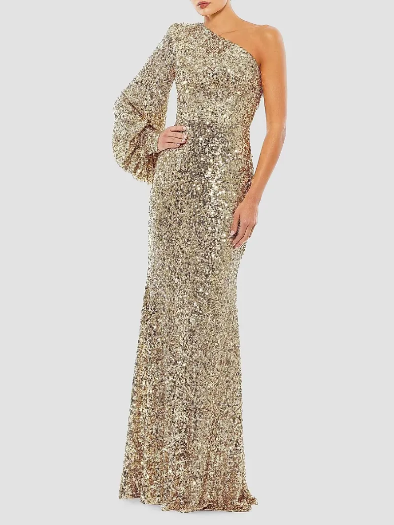 Mac Duggal Women's Metallic One-Shoulder Gown - Gold - Size 10
