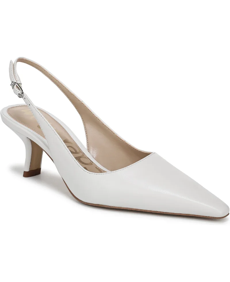 Sam Edelman Women's Bianka Slingback Kitten-Heel Pumps - Bright White Leather