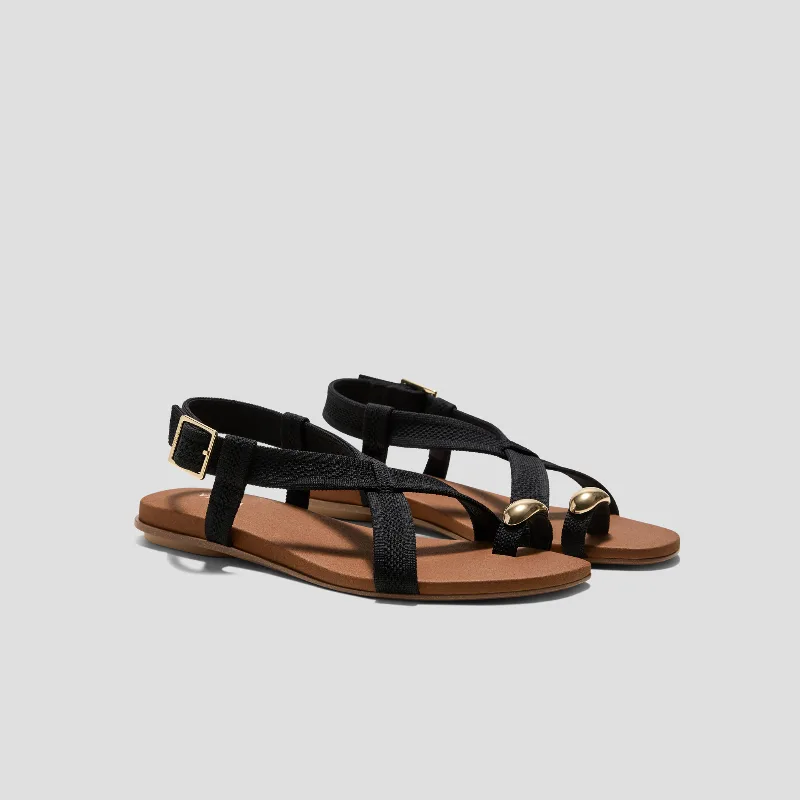 VIVAIA Square-Toe Slingback Toe Ring Sandals (Derorice)|BLACK ANTIQUE WEAVE|US 11