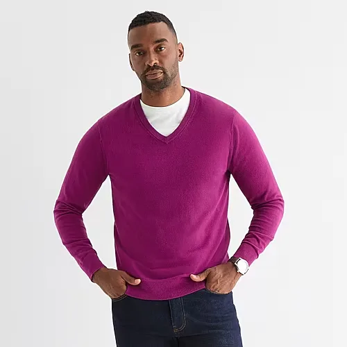 St. John's Bay Fine Gauge Mens V Neck Long Sleeve Pullover Sweater, X-large, Purple