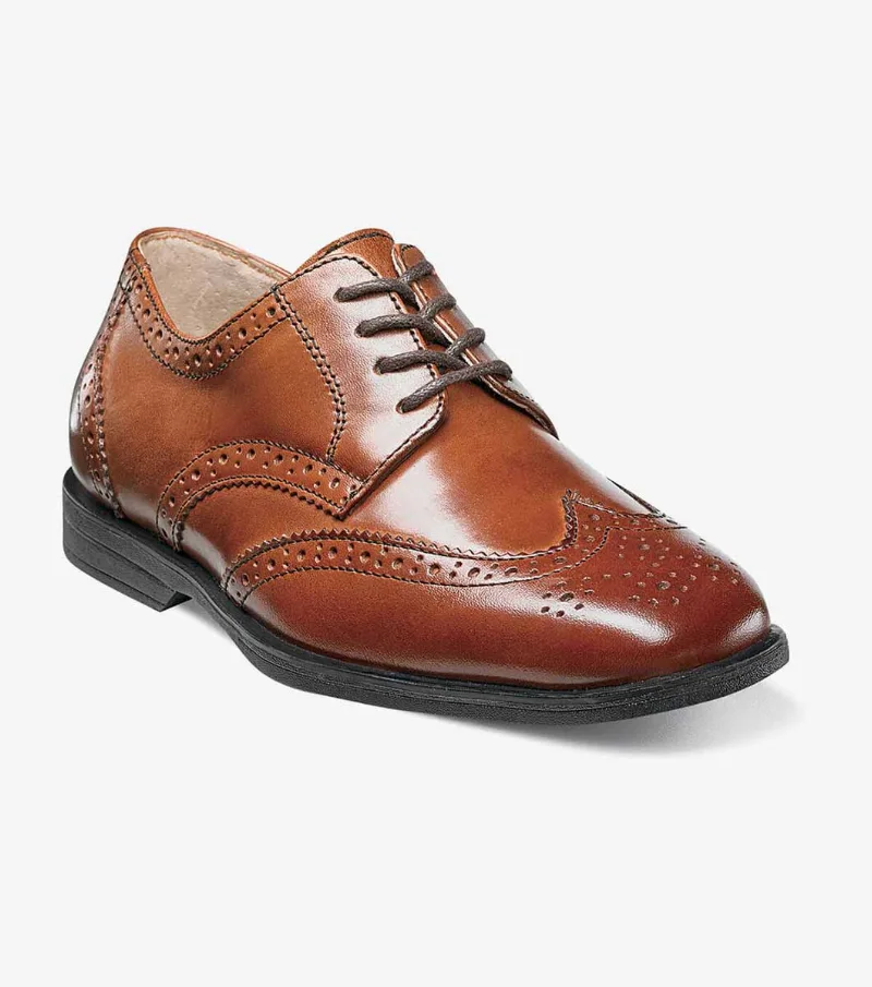 Florsheim Shoes Reveal Jr. Boys Wingtip Oxford Cognac Size 1.5 Little Kid