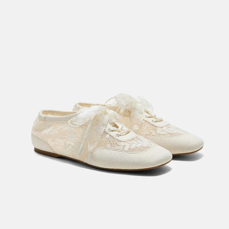 VIVAIA Square-Toe Lace-Up Sneakerinas (Cristina)|CREAM LACE|9-9.5